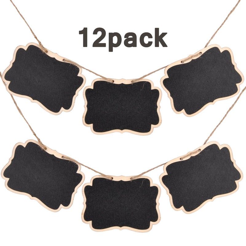 UCEC Mini Erasable Chalkboards, Double Sided Blackboard with Hanging String for Markers & Chalks, Message Board Signs, Food Labels, Wedding Parties, Pack of 12 - Image 3